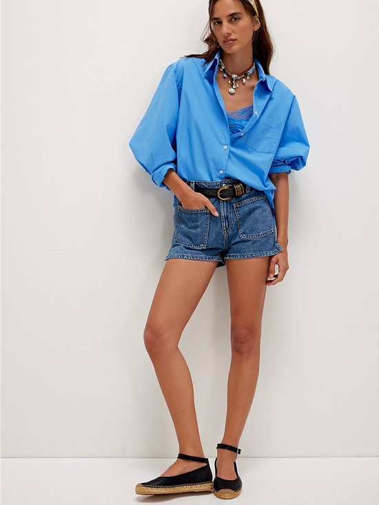We The Free Pants - Free People We The Free Bettie Sailor Shorts Med Wash Denim Size 27 Retail $68
